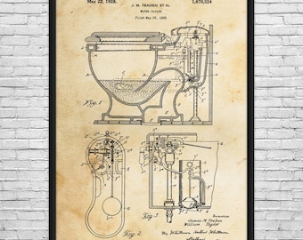 Toilet Patent Art Print: Contractor Gift, Restroom Wall Art
