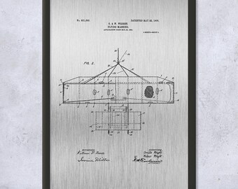 Framed Wright Bros Airplane Top View Wall Art Print, Aviation Art, Pilot Gift, Airplane Blueprint, Engineer Gift, Airplane Wall Art