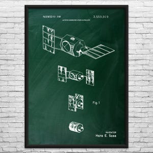 Satellite Patent Art Print: Telecom Gift, Space Lover Green Chalkboard