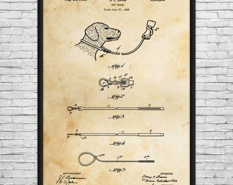 Dog Leash Patent Art Print: Dog Wall Art, Pet Lover Gifts