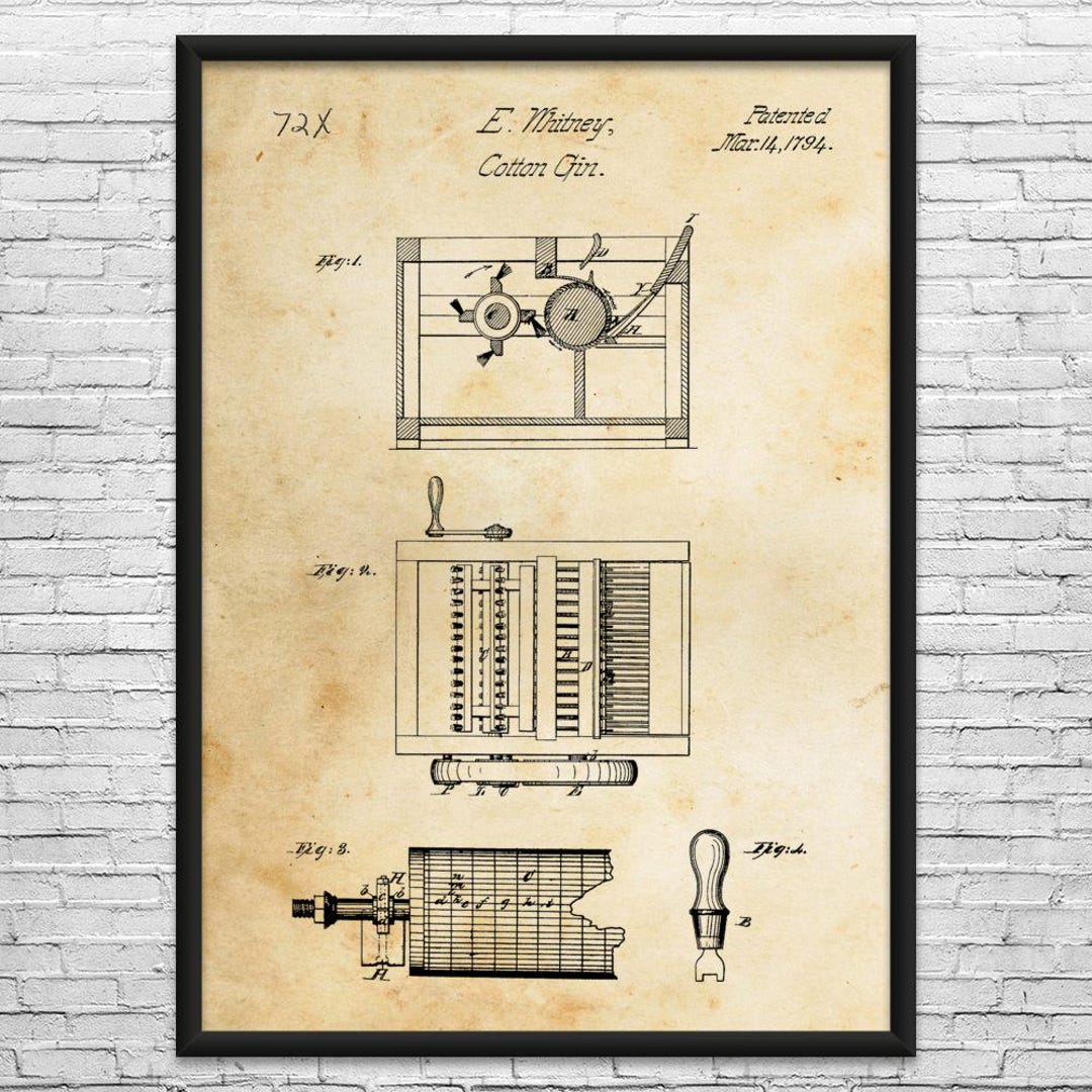 Eli Whitney Cotton Gin Patent Art Print: History Teacher, Farmer Gift ...