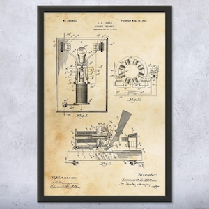 Circuit Breaker Patent Wall Art | Poster, Canvas or Framed | Electrician Gift, Circuit Breaker Art, Science Decor, Electrical Wall Art