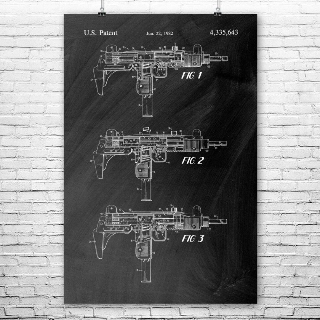 Uzi Submachine Gun Poster Print Gun Blueprint Gun Club Wall Etsy