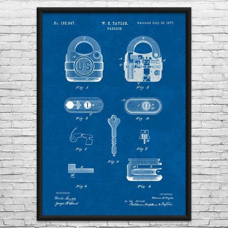 Padlock Patent Art Print: Locksmith Gift, Workshop Decor image 4