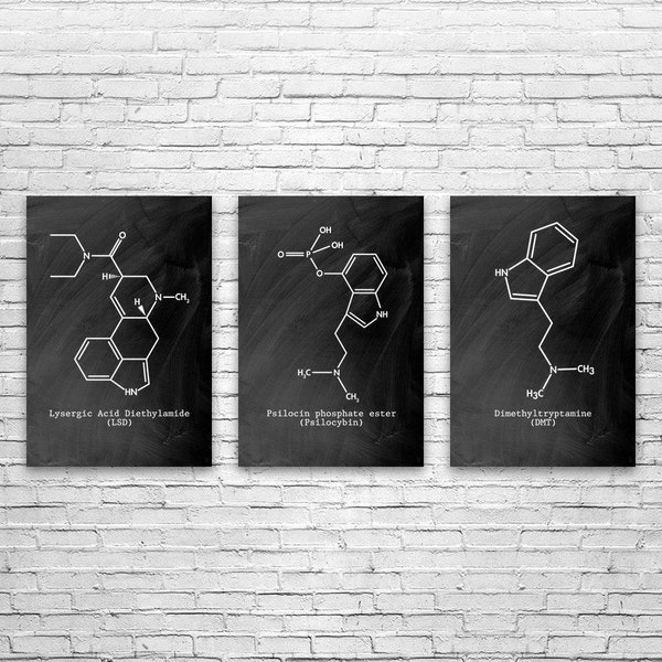 Psychedelic Molecule Posters Set of 3, Acid Art Print, Stoner Gift, Lsd Art, Head Shop Wall Art, Lsd Decor, Psychedelic Art, Acid Decor