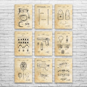 Police Patent Wall Art Set of 9 | Poster, Canvas or Framed | Detective Gift, Law Enforcement Art, Police Gift, Police Station Art, Cop Gifts