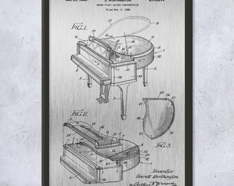 Grand Piano Patent Framed Print, Music Wall Art, Piano Player Gifts, Musician Gifts, Music Room Decor, Gifts For Pianists, Gifts For Men