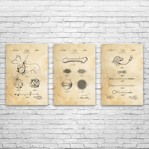 Dog Patent Wall Art Set of 3 | Poster, Canvas or Framed | Dog Lover, Trainer Gifts, Doggy Daycare, Kennel Decor, Groomer Gift, Pet Store Art