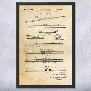 Two Piece Pool Cue Patent Art Print: Pool Room Decor, Billiards Art