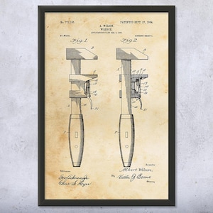 Pipe Wrench Patent Wall Art | Poster, Canvas or Framed | Plumbing Art, Pipe Fitter, Plumber Gift, Handyman Gift, Shop Class Art
