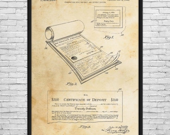 Certificate of Deposit Patent Art Print: Accountant Gift, Office Decor
