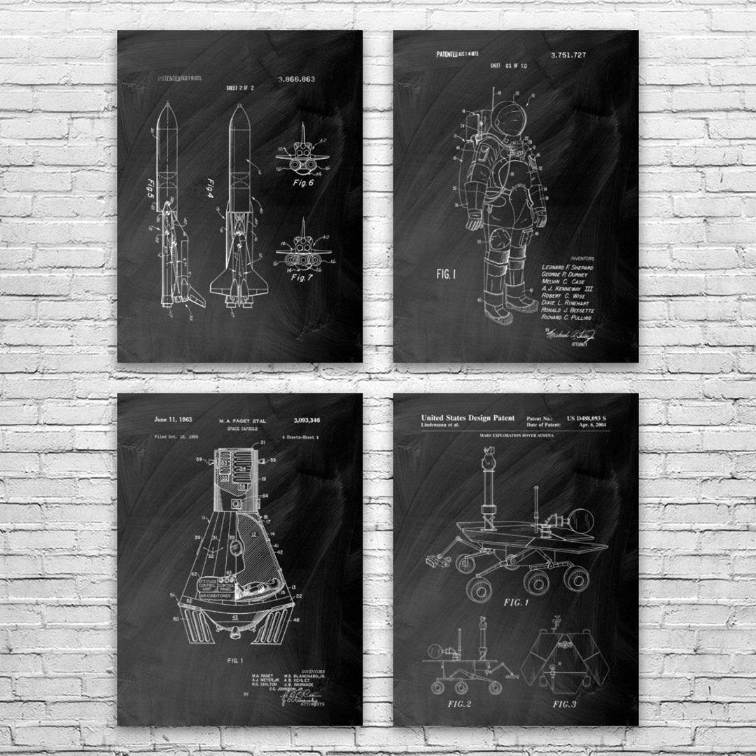NASA Space Patent Wall Art Set of 4: Astronaut Gift, Astronomy Lover - Etsy