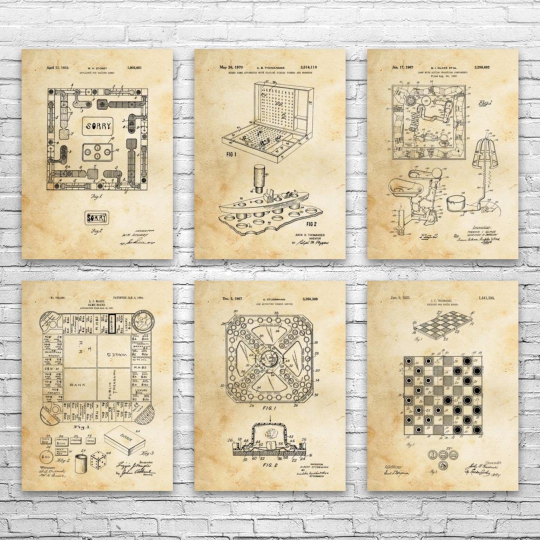 Board Game Patent Wall Art Set of 6: Gameroom Decor, Gaming Gift - Etsy