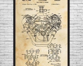 V8 Engine Patent Art Print: Muscle Car Art, Hemispherical
