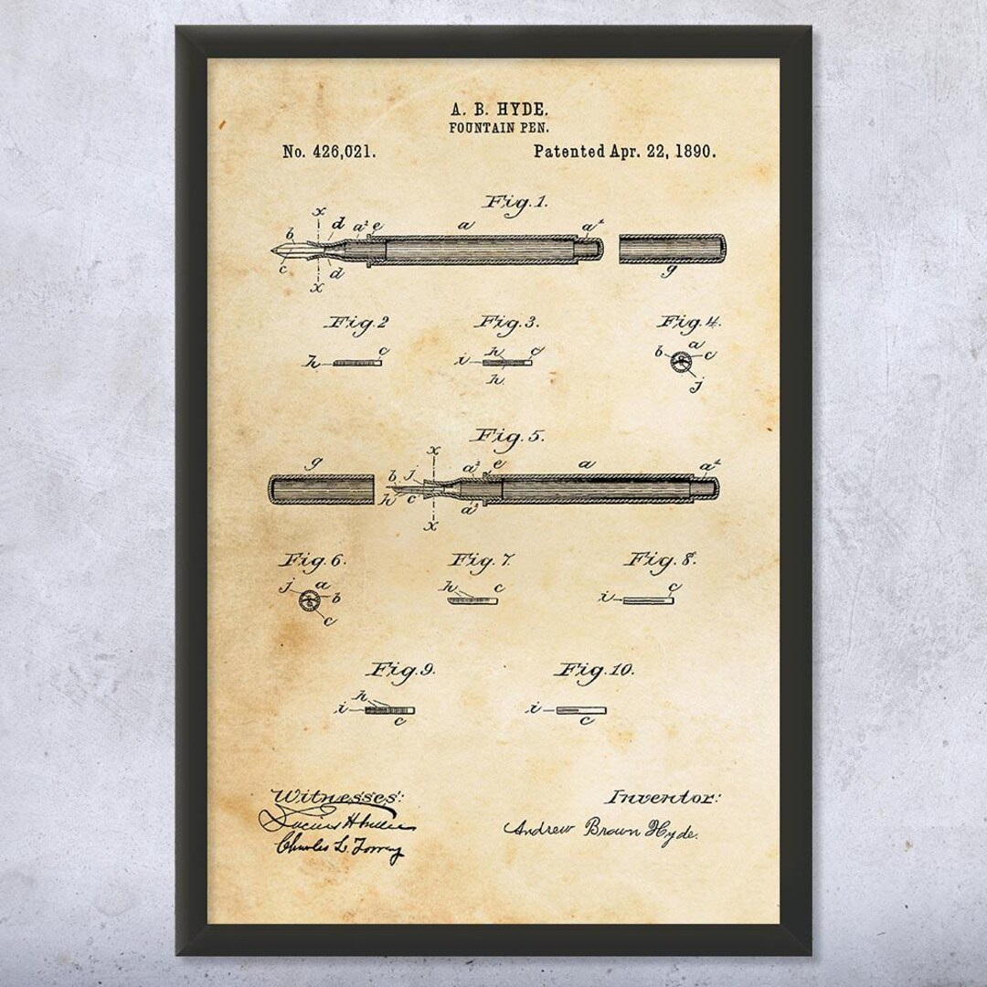 Fountain Pen Patent Wall Art | Poster, Canvas or Framed | Writer Gift ...
