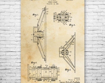 Dynamic Speaker Poster Print, Recording Studio Art, Speaker Blueprint, DJ Gift, Speaker Decor, Speaker Art Print, Speaker Wall Art