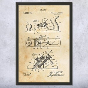Bench Plane Patent Wall Art | Poster, Canvas or Framed | Garage Decor, Carpentry Decor, Carpenter Gifts, Workshop Wall Art, Handyman Gift
