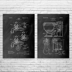 Plumbing Patent Wall Art Set of 2 | Poster, Canvas or Framed | Bathroom Wall Art, Plumber Gift, Garage Decor, Contractor Gifts, Pipe Fitter