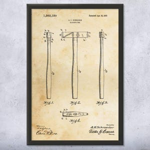 Glaziers Hammer Patent Wall Art | Poster, Canvas or Framed | Glazier Gifts, Showroom Art, Contractor Gifts, Industrial Decor, Workshop Decor