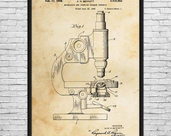 Microscope Patent Art Print: Microbiologist Gift, Science Decor