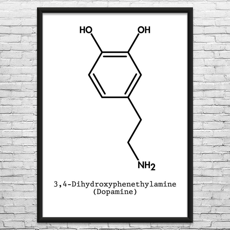 Dopamine Molecule Wall Art: Dopamine Art, Biology Wall Art Black & White