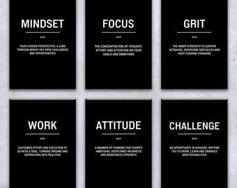 Mindset Focus Motivational Prints Set of 6: Motivational Posters, Inspirational Art