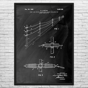 Power Lines Patent Art Print: Journeyman Gift, Powerline Tech Black Chalkboard