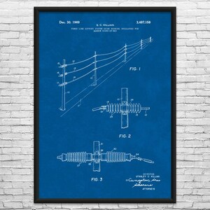 Power Lines Patent Art Print: Journeyman Gift, Powerline Tech Blueprint