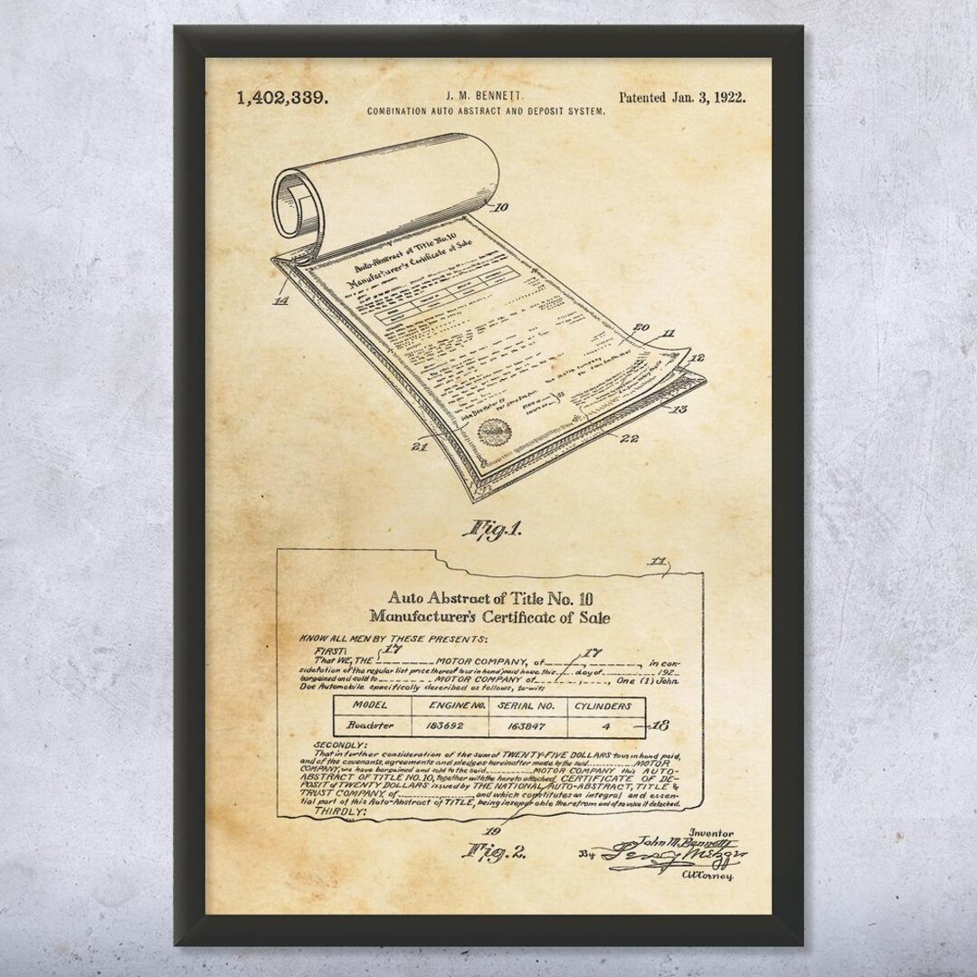 Car Title Patent Wall Art | Poster, Canvas or Framed | Accountant Gift ...