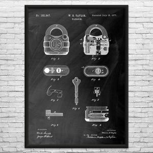 Padlock Patent Art Print: Locksmith Gift, Workshop Decor image 2