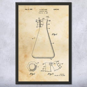 Erlenmeyer Flask Patent Wall Art | Poster, Canvas or Framed | Chemistry Gift, Science Decor, Teacher Gift, Laboratory Art, Professor Gift