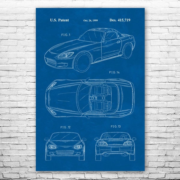 S2000 Poster Print, Roadster Art Print, Car Blueprint, Racing Wall Art, Body Shop Art, Workshop Decor, Garage Wall Art, Automotive Decor