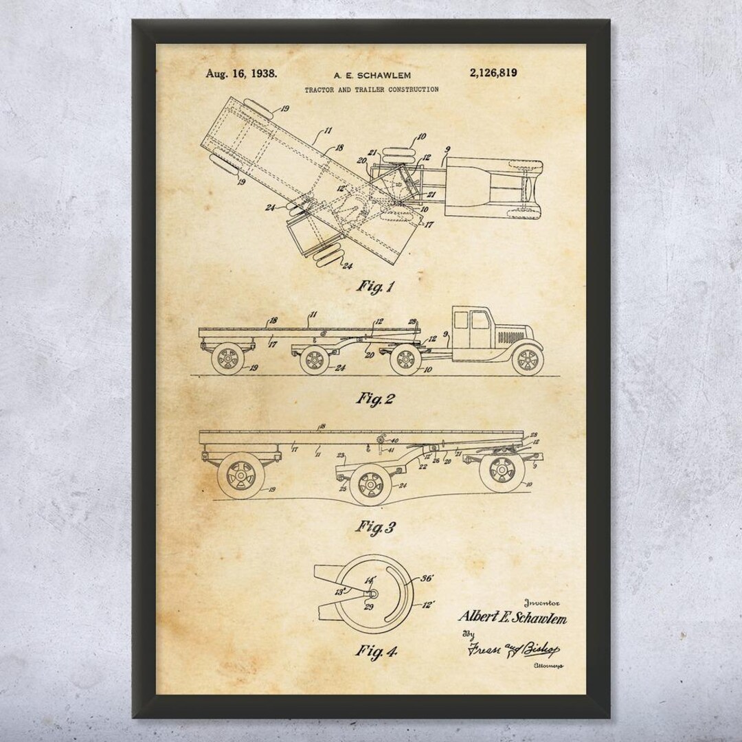 Flatbed Trailer Patent Wall Art | Poster, Canvas or Framed | Trucker ...