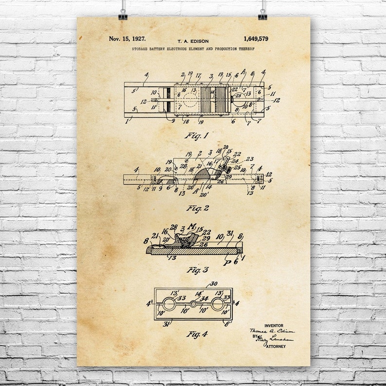 Thomas Edison Battery Electrode Poster Print Science Teacher - Etsy