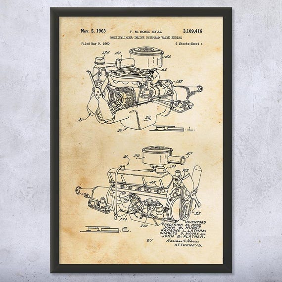 Slant Six Engine Patent Wall Art | Poster, Canvas or Framed