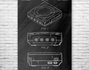 Video Game Console Poster Print, Gamer Gift, Video Game Art, Blueprint, Game Store Art, Game Collector Gift, Game Room Decor