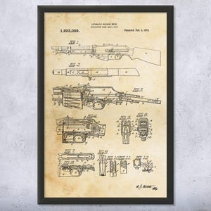 Automatic Rifle Patent Wall Art | Poster, Canvas or Framed | Military Gifts, WW2 Decor, Rifle Blueprint, Soldier Gift, Marine Gift