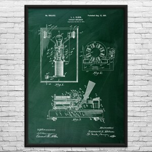 Circuit Breaker Patent Art Print: Electrician Gift, Science Decor Green Chalkboard