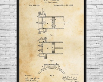 1880 Air Compressor Patent Art Print: Mechanical Engineer, Contractor Gifts