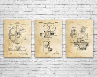Movie Theater Patent Wall Art Set of 3: Hollywood Decor, Film Director