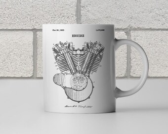 Motorcycle Engine Patent Mug: Engine Blueprint, Biker Gift