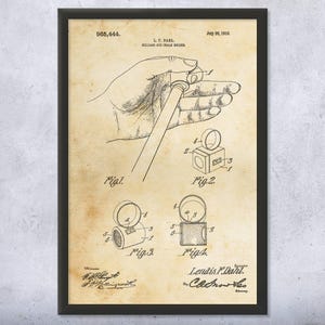 Cue Chalk Patent Wall Art | Poster, Canvas or Framed | Billiards Art, Pool Player Gifts, Billiard Room Decor, Dad Gifts, Game Room Decor