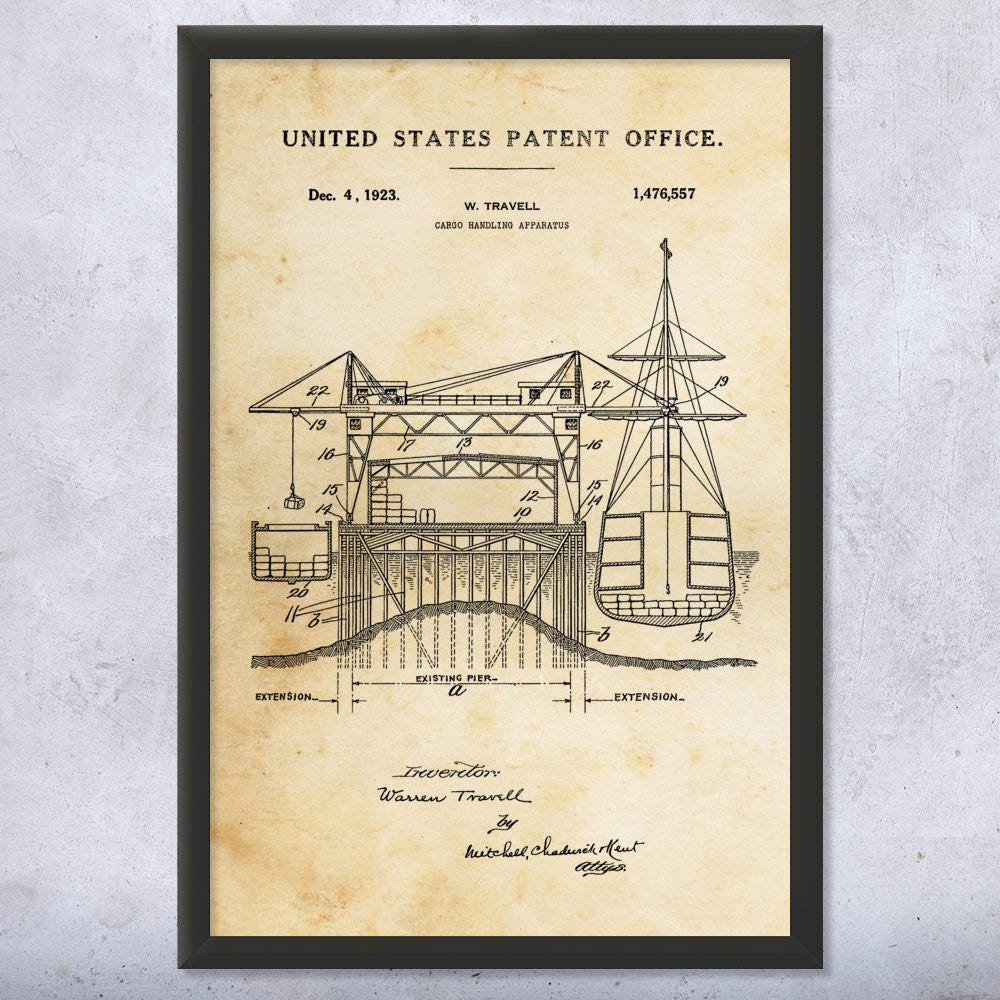 Cargo Dock Patent Wall Art | Poster, Canvas or Framed | Longshoreman Gift, Industrial Art, Dock Worker, Supervisor Gift, Business Decor