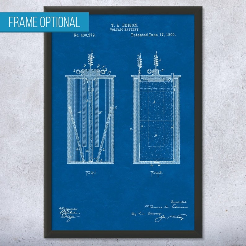 Science Teacher Gift Edison Wall Art Engineer Gift Battery Wall Art Battery Design Thomas Edison Voltaic Battery Poster Print