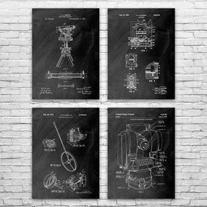 Surveying Patent Wall Art Set of 4: Surveyor Gift, Civil Engineering