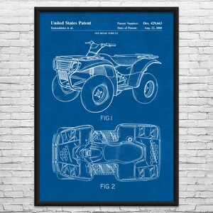 Four Wheeler Patent Art Print: Outdoorsman Gifts, Farmhouse Decor Blueprint