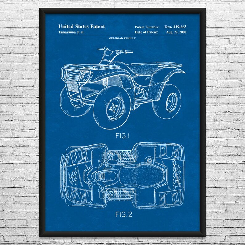Four Wheeler Patent Art Print: Outdoorsman Gifts, Farmhouse Decor Blueprint