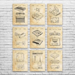Game Console Patent Wall Art Set of 9 | Poster, Canvas or Framed | Arcade Wall Art, Gamer Gift, Video Game Art, Game Room Decor, Framed Art