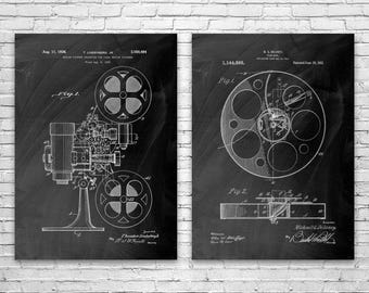 Movie Theater Patent Wall Art Set of 2: Actor Gift, Filmmaker