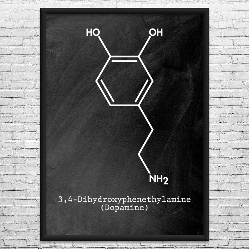 Dopamine Molecule Wall Art: Dopamine Art, Biology Wall Art Black Chalkboard